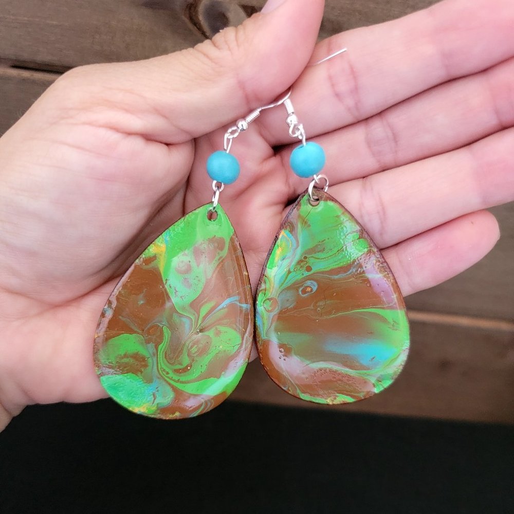 Handmade Wooden Wearable Art, Lightweight Teardrop Dangle Earring